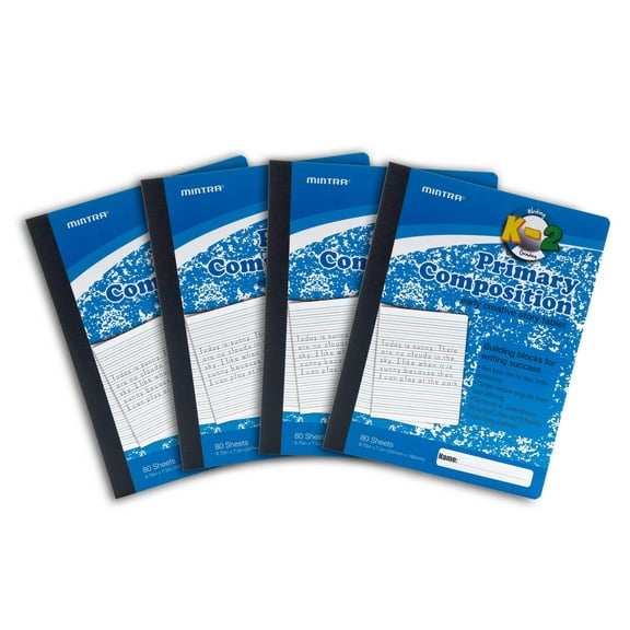 Mintra Primary Composition Notebook 4PK - Full Page - Blue Only - Flexible Hardcover (09270) - 80 Sheets
