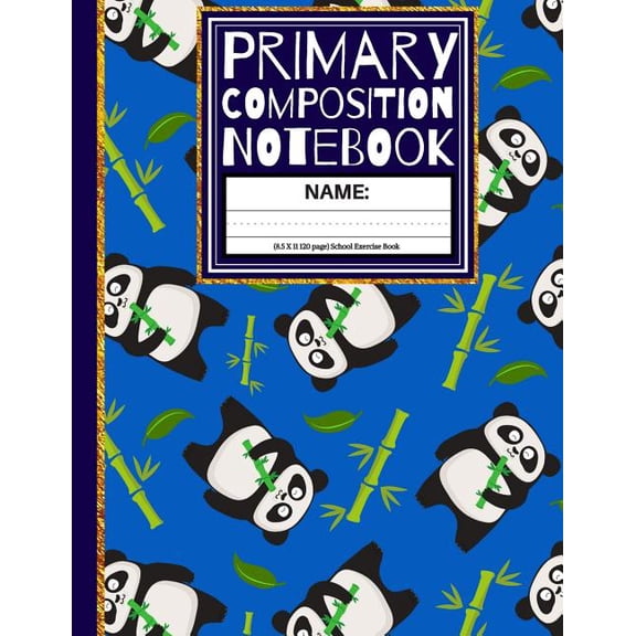 Primary Composition Notebook: Cute Panda with Bamboo Sticks Kindergarten Composition Notebook (Paperback)