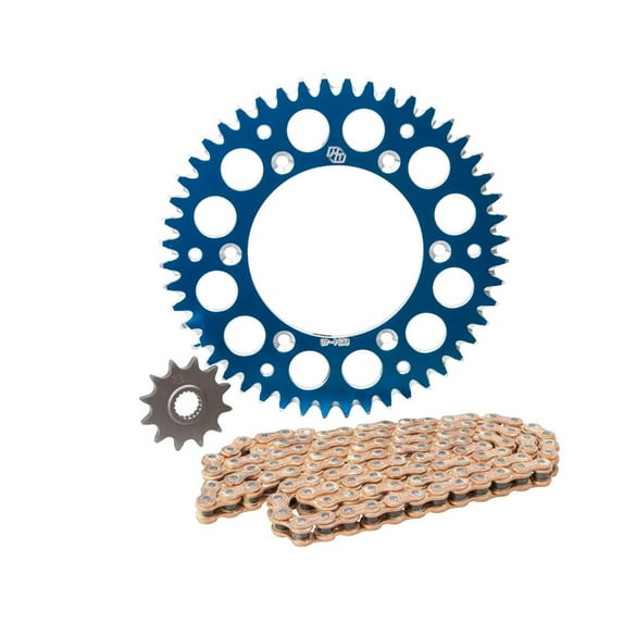 Primary Drive Alloy Kit & Gold Plated MX Race Chain Blue Rear Sprocket For KTM 250 XC-F 2007-2009,2011