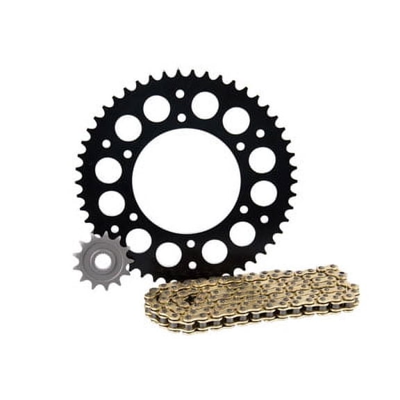 Primary Drive Alloy Kit & Gold X-Ring Chain Black Rear Sprocket For TM, KTM
