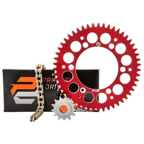 Primary Drive Alloy Kit & Gold X-Ring Chain Red Rear Sprocket Red Rear Sprocket For Honda CRF250R 2004-2009