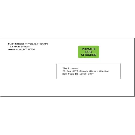 Primary EOB Attached Label, Fluorescent Green, 1-1/2” x 7/8”, Permanent Adhesive, , Insurance Coordination Labels, 250 Stickers/Box