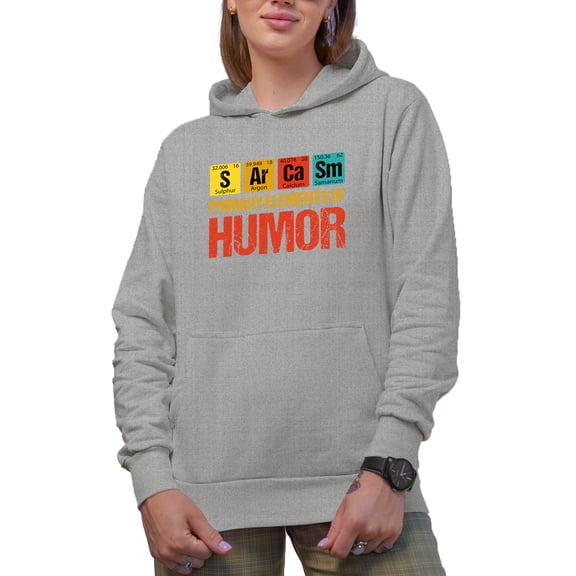 Primary Elements of Humor, S Ar Ca Sm, Funny Chemistry Elements Pun, Heather Grey Hooded Sweatshirt or Hoodie, Small