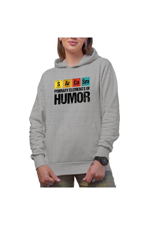 Primary Elements of Humor, S Ar Ca Sm, Funny Chemistry Periodic Table of Elements Pun, Heather Grey Hooded Sweatshirt or Hoodie, Small