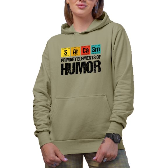 Primary Elements of Humor, S Ar Ca Sm, Funny Chemistry Periodic Table of Elements Pun, Sand Hooded Sweatshirt or Hoodie, XL