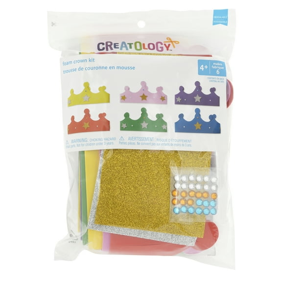 Primary Foam Crown Kit by Creatology DIY Foam Crowns with Gems & Stickers for Kids Dress-Up & Craft Activities - 12 Pack
