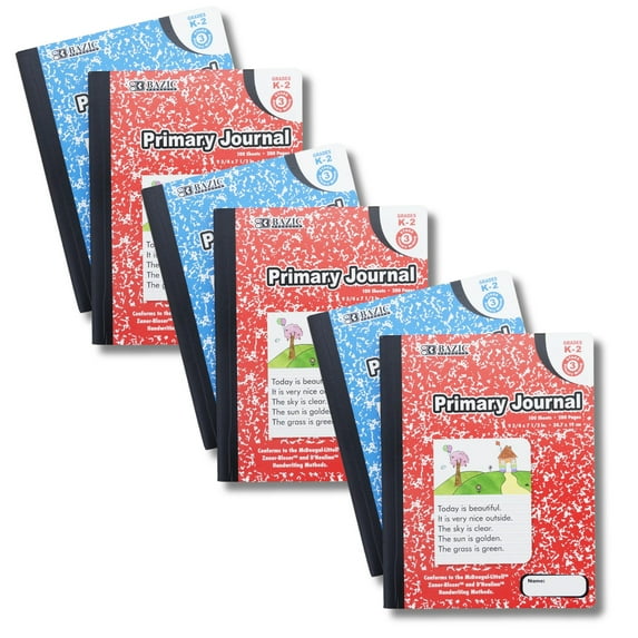Primary Journal Composition Book Marble, 100 Sheet Drawing Writing Grades K- 2 Notebook Journal Comp Notebooks for Kindergarten School, 6-Pack
