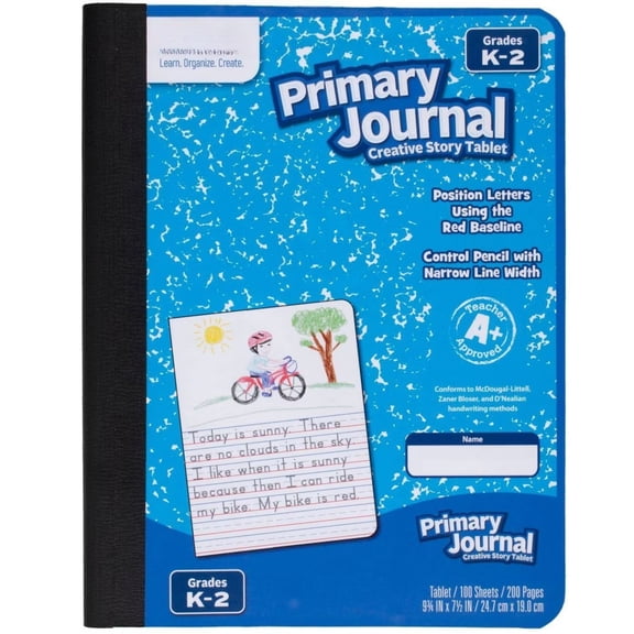 Primary Journal Half Page Ruled Hardcover Notebook, K-2 Composition Book With Drawing Space, 200 Pages