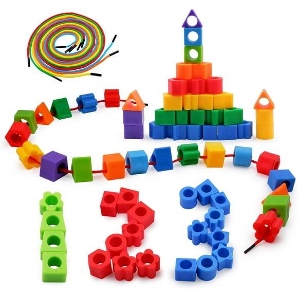 Primary Lacing String Beads, Montessori Threading Stringing Beads Fine Motor Skills Educational Toys for Toddlers and Kids Ages 3+