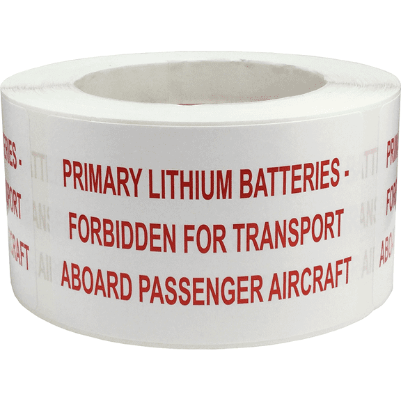 Primary Lithium Batteries Forbidden For Transport Aboard Passenger Aircraft Labels 2 x 4 Inch Rectangle 500 Adhesive Stickers