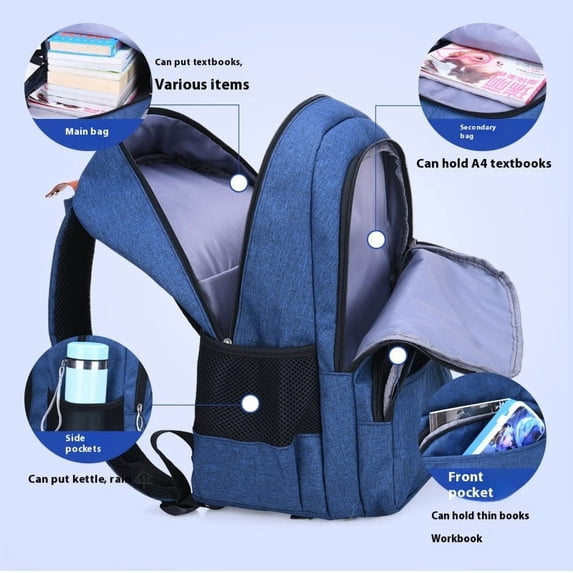 Primary School Student Schoolbag Male Grade 3-6 Junior's Schoolbag Female Double Backpack,6384 Black