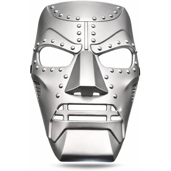 Primary Shipments Metal Supervillain PVC Cosplay Costume Mask for Teen and Adult Men, Silver