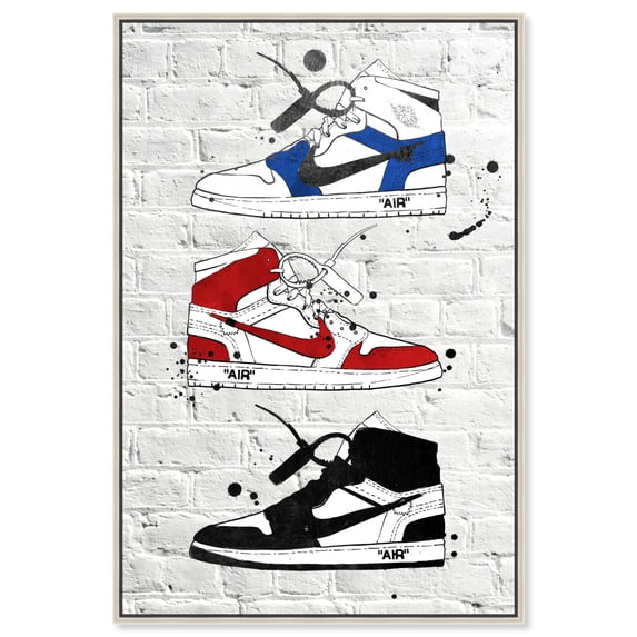 Primary Sneaker Collection Urban Style Canvas Wall Art by Notoriart, Silver Floater Frame, 10"x15"