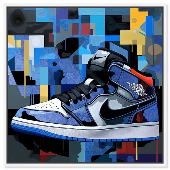 Primary Sneakers Canvas Wall Art by Notoriart, White Floater Frame, 25" x 25"