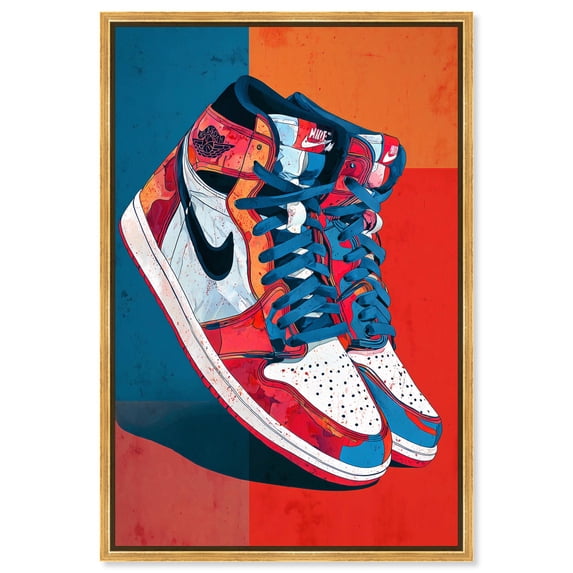 Primary Sneakers Shapes Canvas Print Retro Wall Decor by Notoriart, Gold Frame, 10 x 15