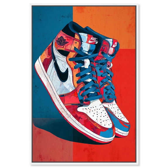 Primary Sneakers Shapes Canvas Print Retro Wall Decor by Notoriart, White Frame, 16 x 24
