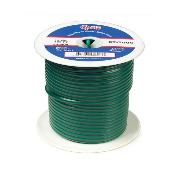 Primary Wire, GPT, 16 AWG, Copper, Green, PVC Jacket, Stranded 89-8006