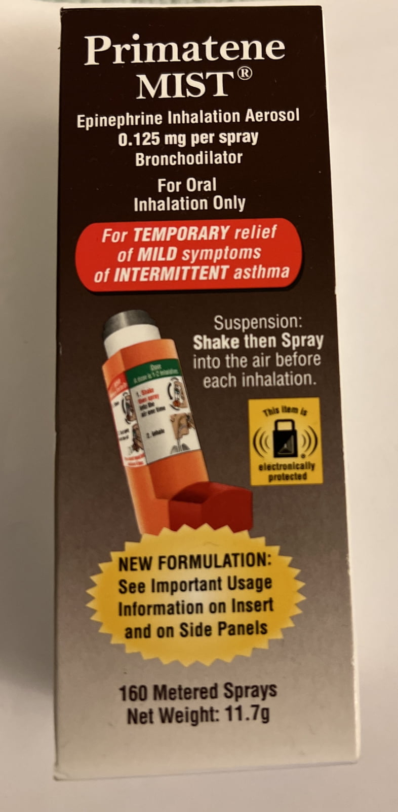 Primatene 1 Mist Asthma Relief Inhaler 160 Metered Spray