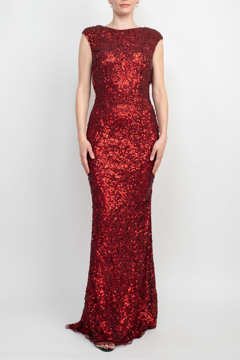Primavera Boat Neck Cap Sleeve Cowl Back Bodycon Sequined Dress-BURGANDY / 18 - Walmart.com