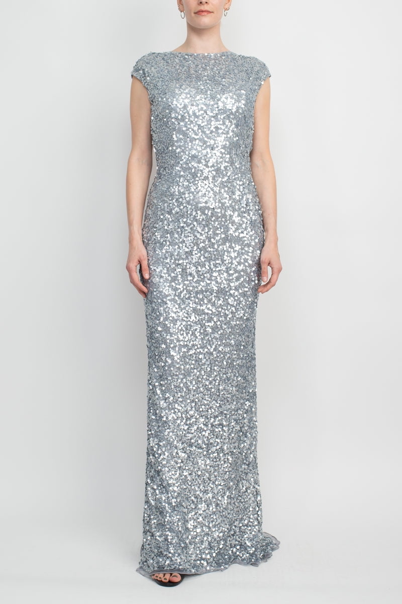 Primavera Boat Neck Cap Sleeve Cowl Back Bodycon Sequined Dress-PLATINUM / 14 - Walmart.com