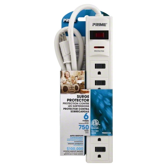 Prime Wire & Cable, Inc. PB802124 Household Electronics Surge Protectors, 6 Outlets, 750 Joules, White