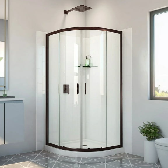 Prime 33 in. x 33 in. x 78 3/4 in. H Shower Enclosure, Base, and White Wall Kit in Oil Rubbed Bronze and Clear Glass