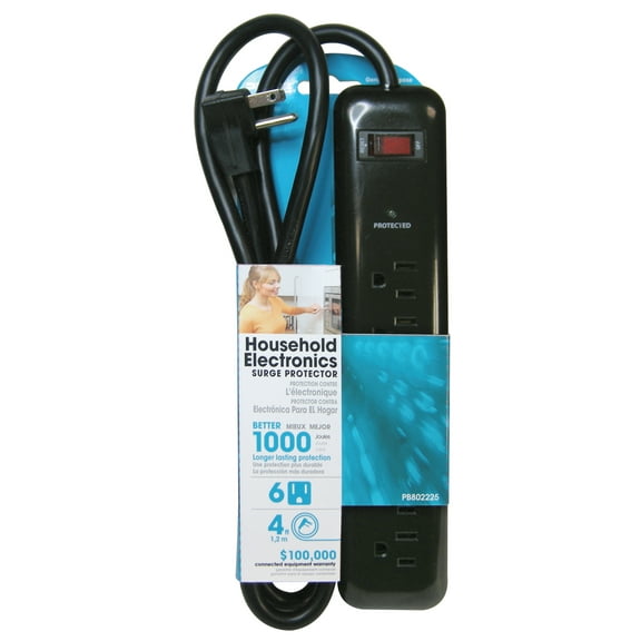 Prime 4 ft. L 6 outlets Surge Protector Black 1000 J