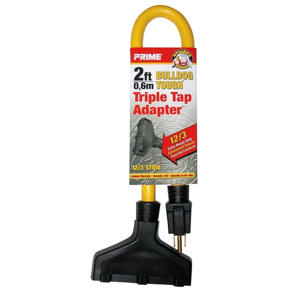 Prime AD050802 2' 12/3 STOW Yellow Triple Tap Adapter