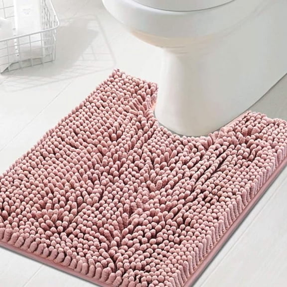PrimeBeau U Shaped Non Slip Luxury Microfiber Chenille Bath Mat 20"x24" Extra Soft Absorbent Washable - Coral Pink