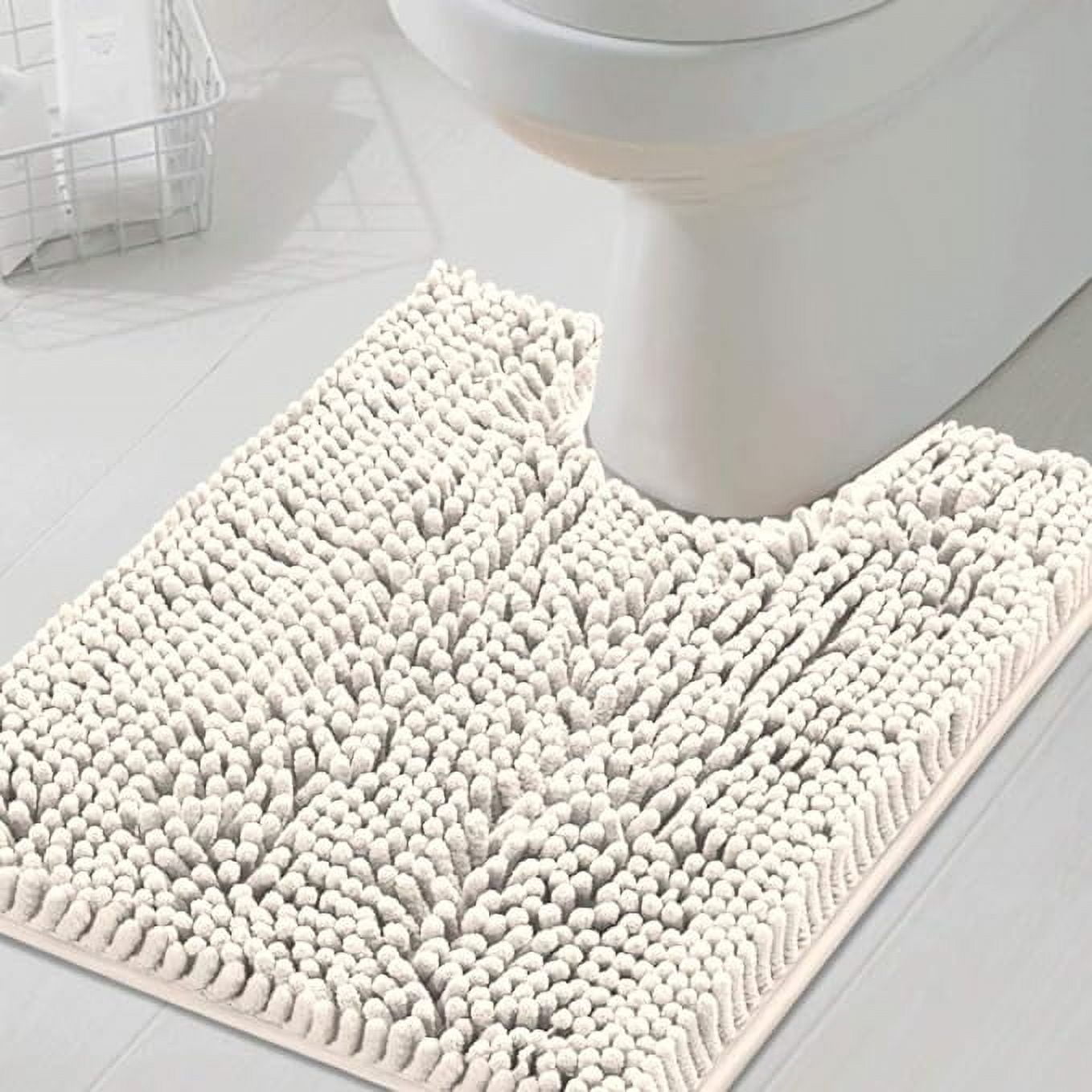 PrimeBeau Luxurious Microfiber Chenille Beau Toilet Mat U Shaped Bathroom Rug, Extra Soft and Absorbent, 20"x24", Ivory