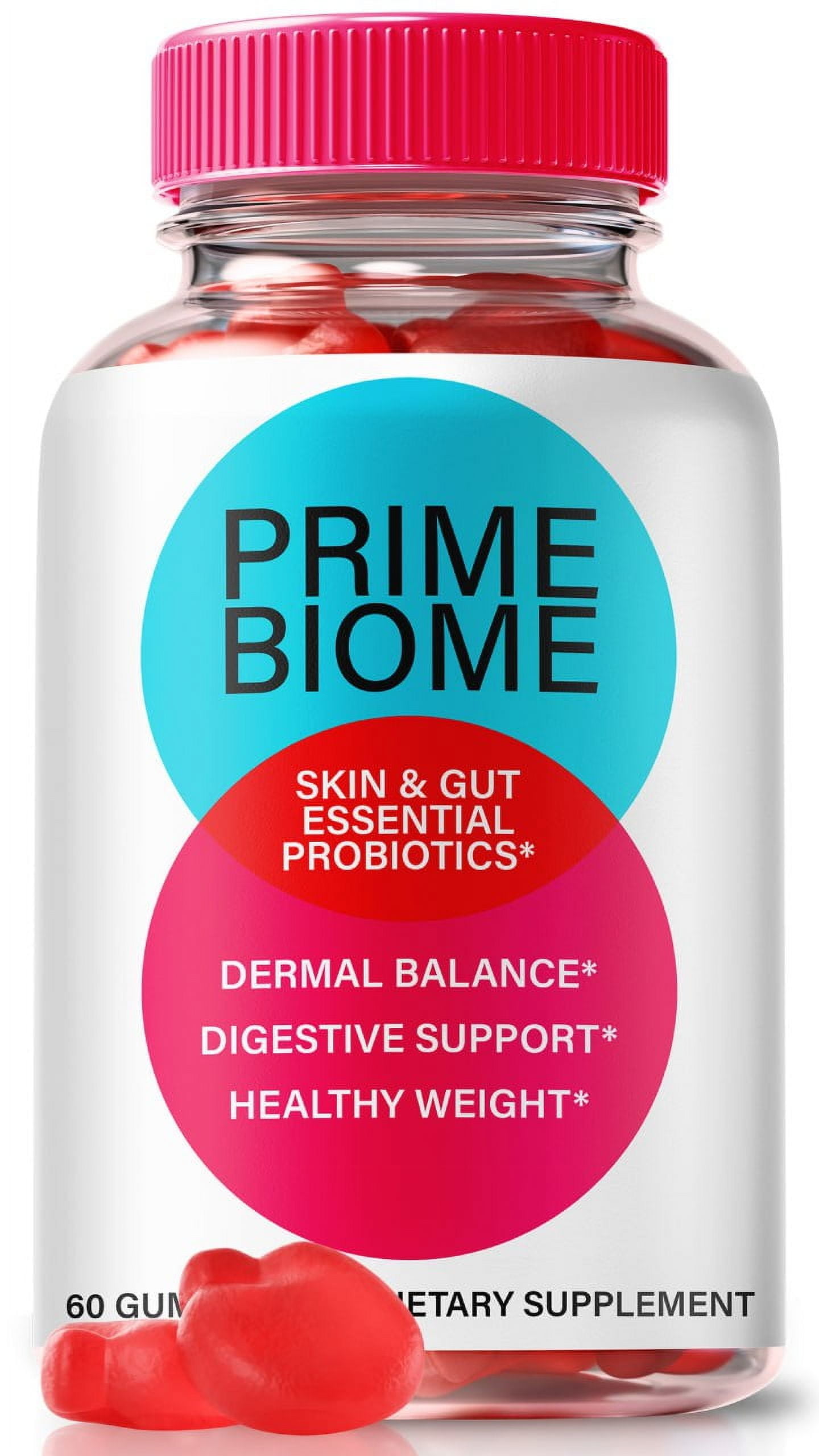 Prime Biome Gummies, All-Natural Formula Supplement for Skin and Gut Health, PrimeBiome Probiotic for Digestive Wellness, Official Skincare Gomitas Reviews (60 Gummies)