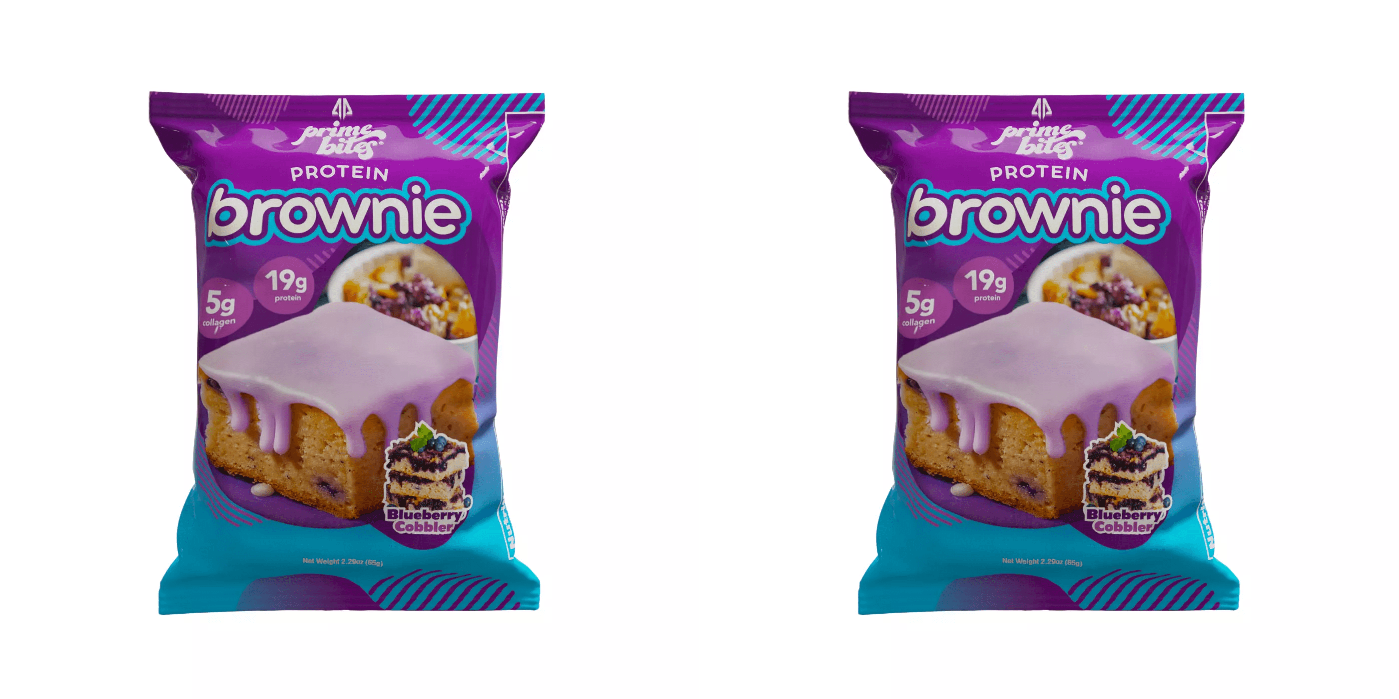 Prime Bites 19g Protein Brownie Blueberry Cobbler High Protein Snack, 2.29 oz pack of 2