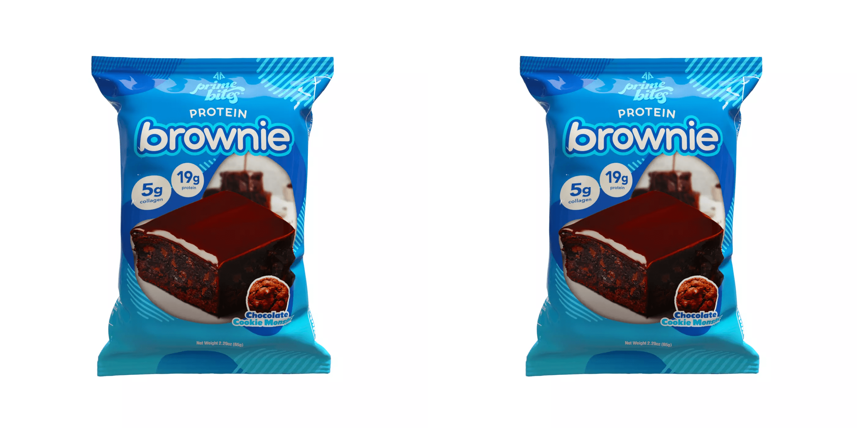 Prime Bites 19g Protein Brownie Chocolate Cookie Monster High Protein, 2.29 oz pack of 2