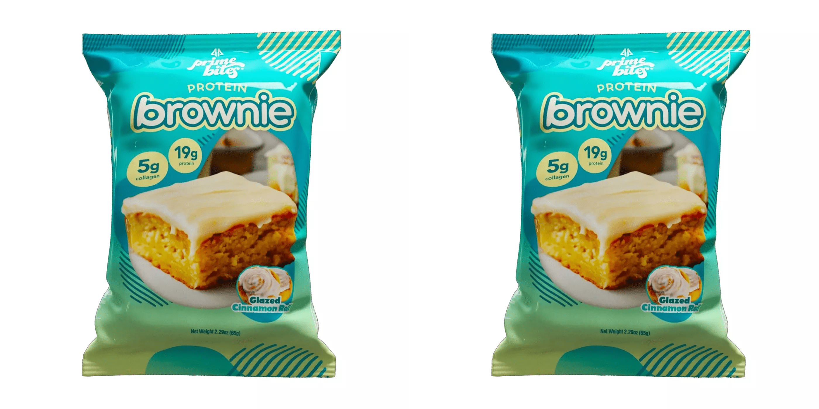 Prime Bites 19g Protein Brownie Glazed Cinnamon Roll Low Sugar Snack, 2.29 oz pack of 2