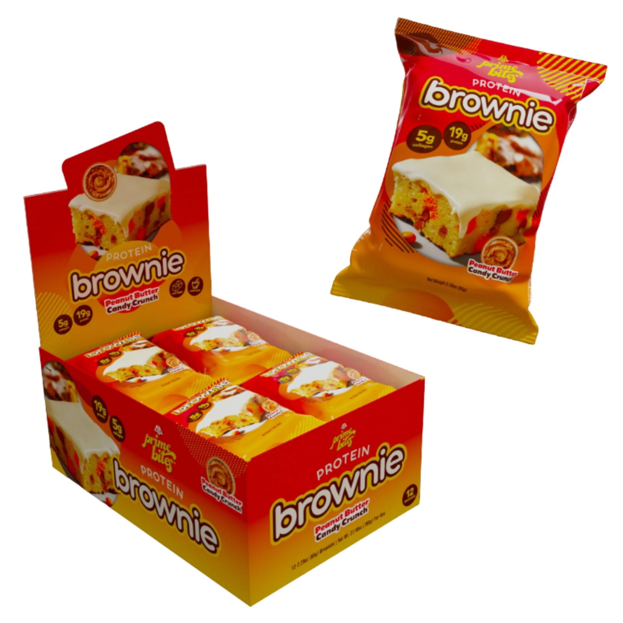 Prime Bites Protein Brownie TSF6from Alpha Prime Supplements | High Protein, Collagen Fortified Low Sugar Treat | Delicious Snack | 12 Bars per Box (Peanut Butter Candy Crunch)