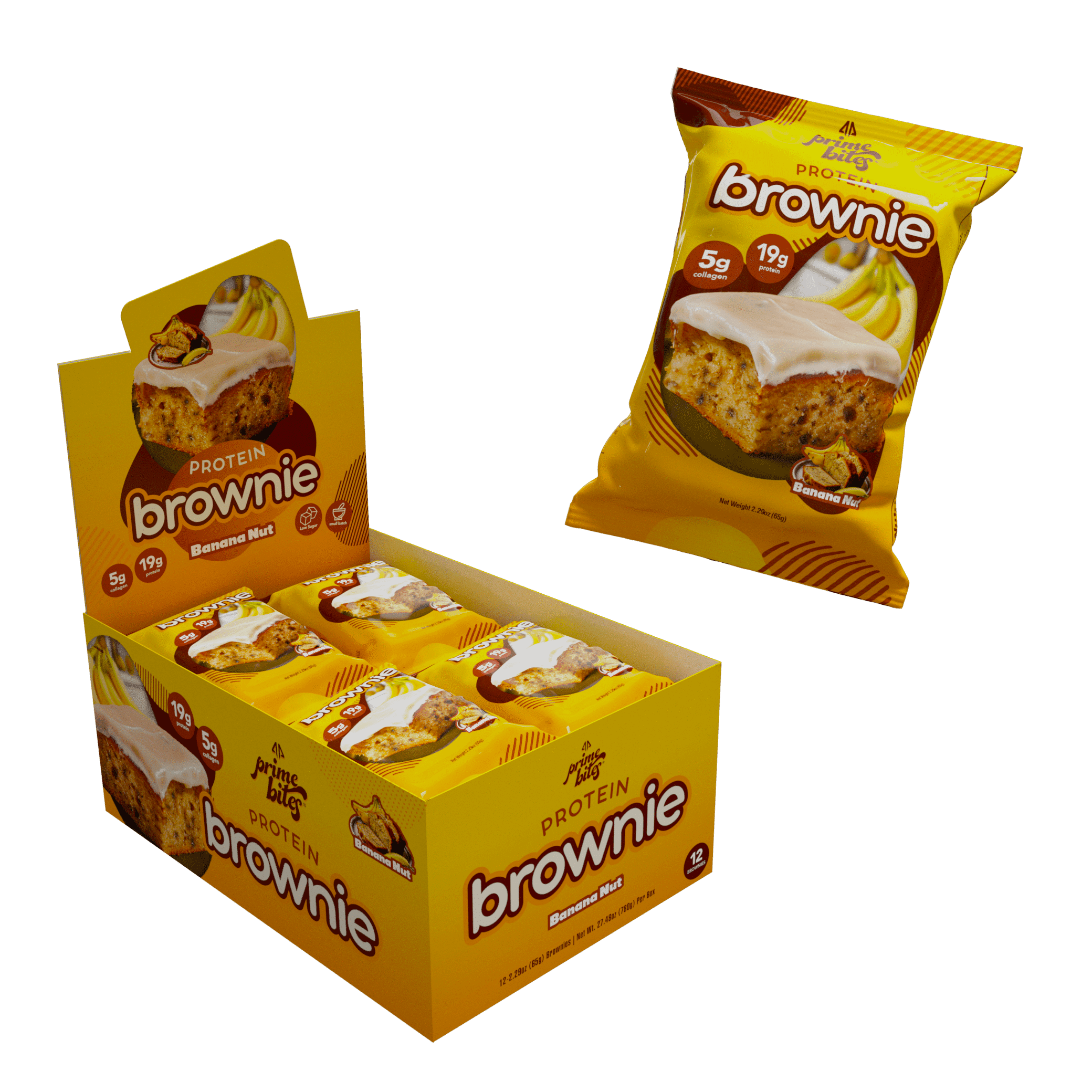 Banana Nut, 12 Count Prime Bites Protein Brownie with 19g Protein and 5g Collagen