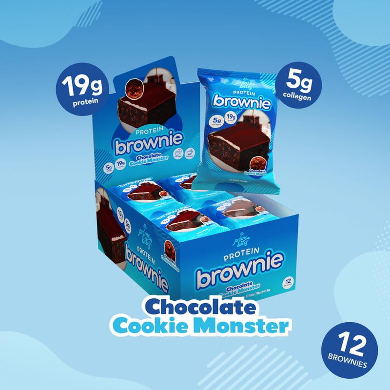 Prime Bites Protein Brownie with 19g Protein and 5g Collagen - Chocolate Cookie Monster, 12 Count