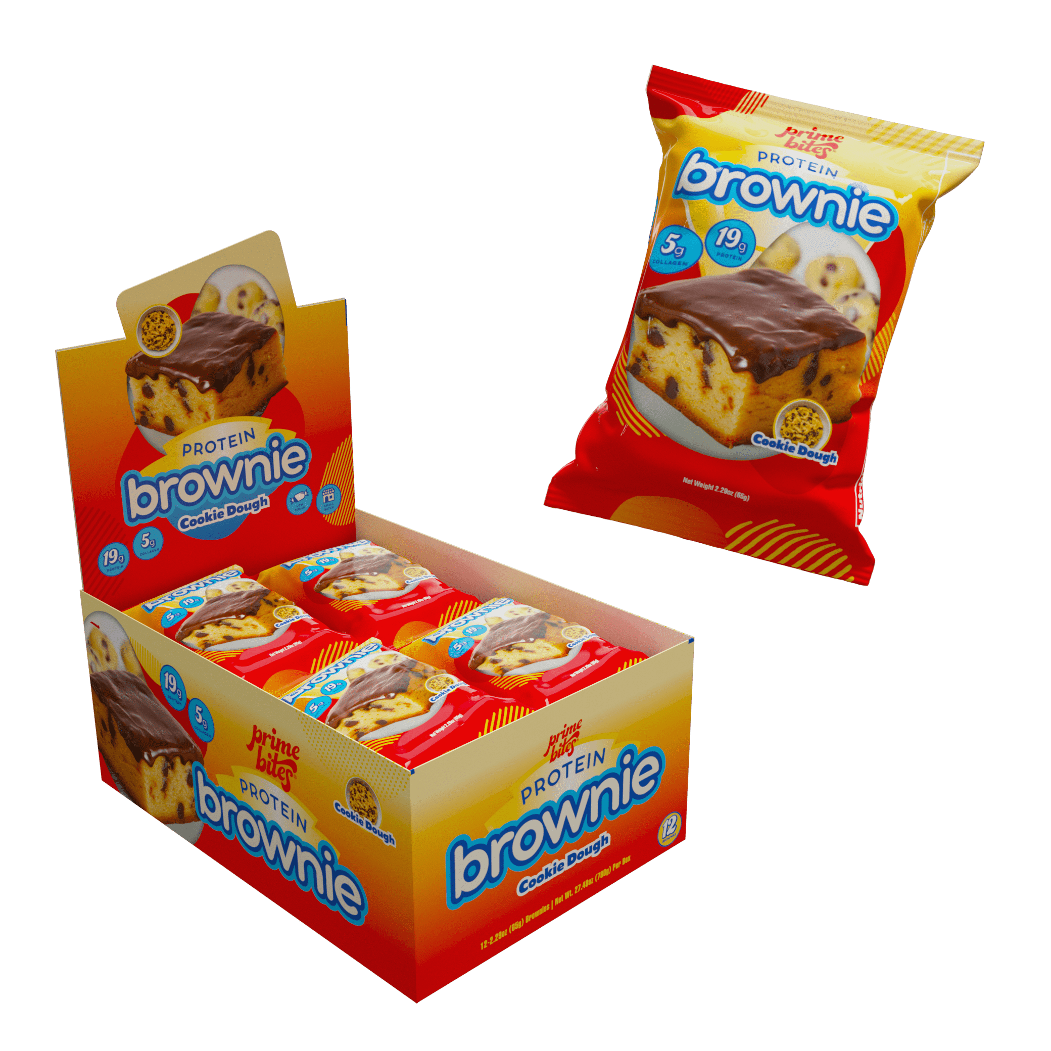 Cookie Dough Bites, 12 Count Prime Bites Protein Brownie with 19g Protein and 5g Collagen