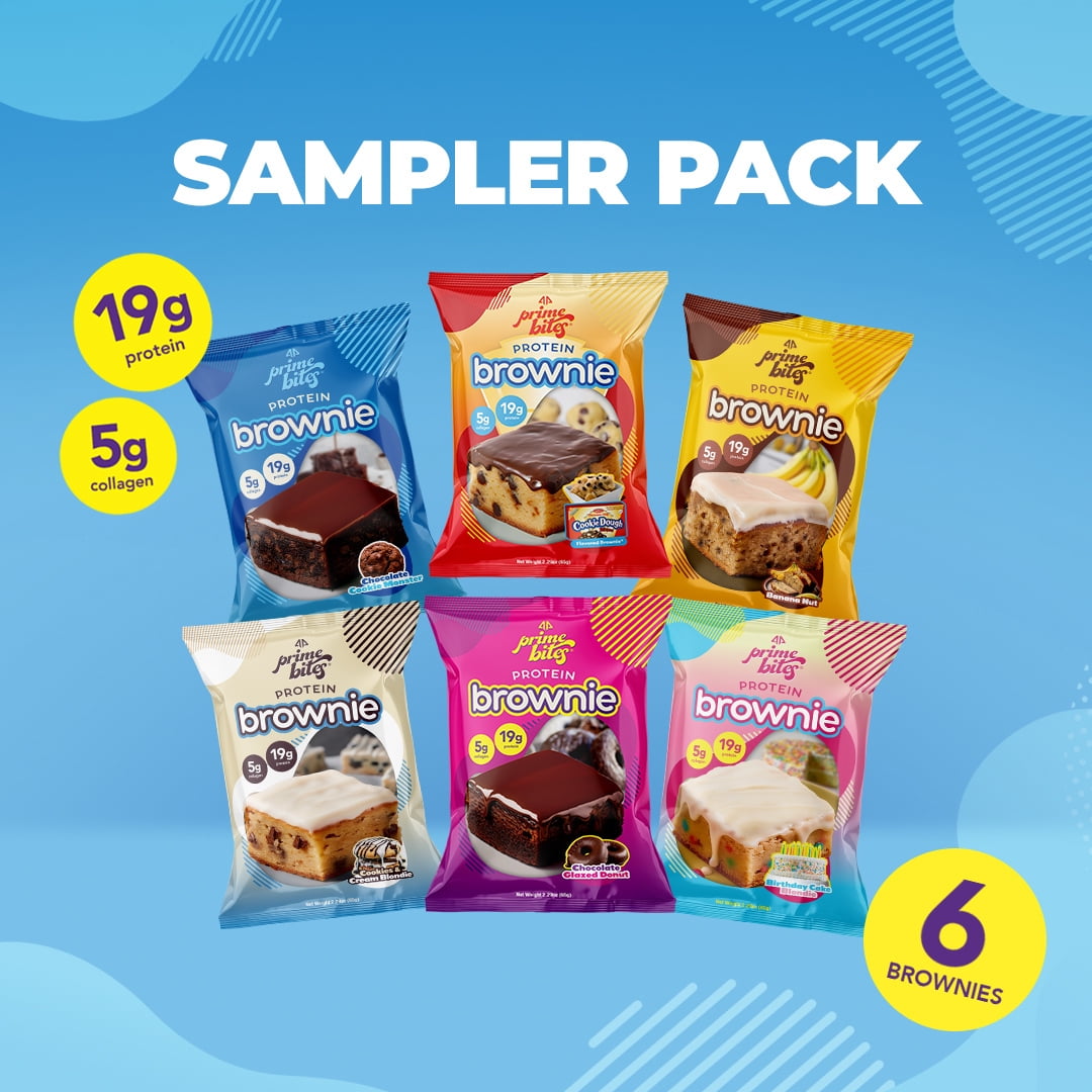 Prime Bites Protein Brownies with 19g Protein and 5g Collagen - Sampler Pack, 6 Brownies