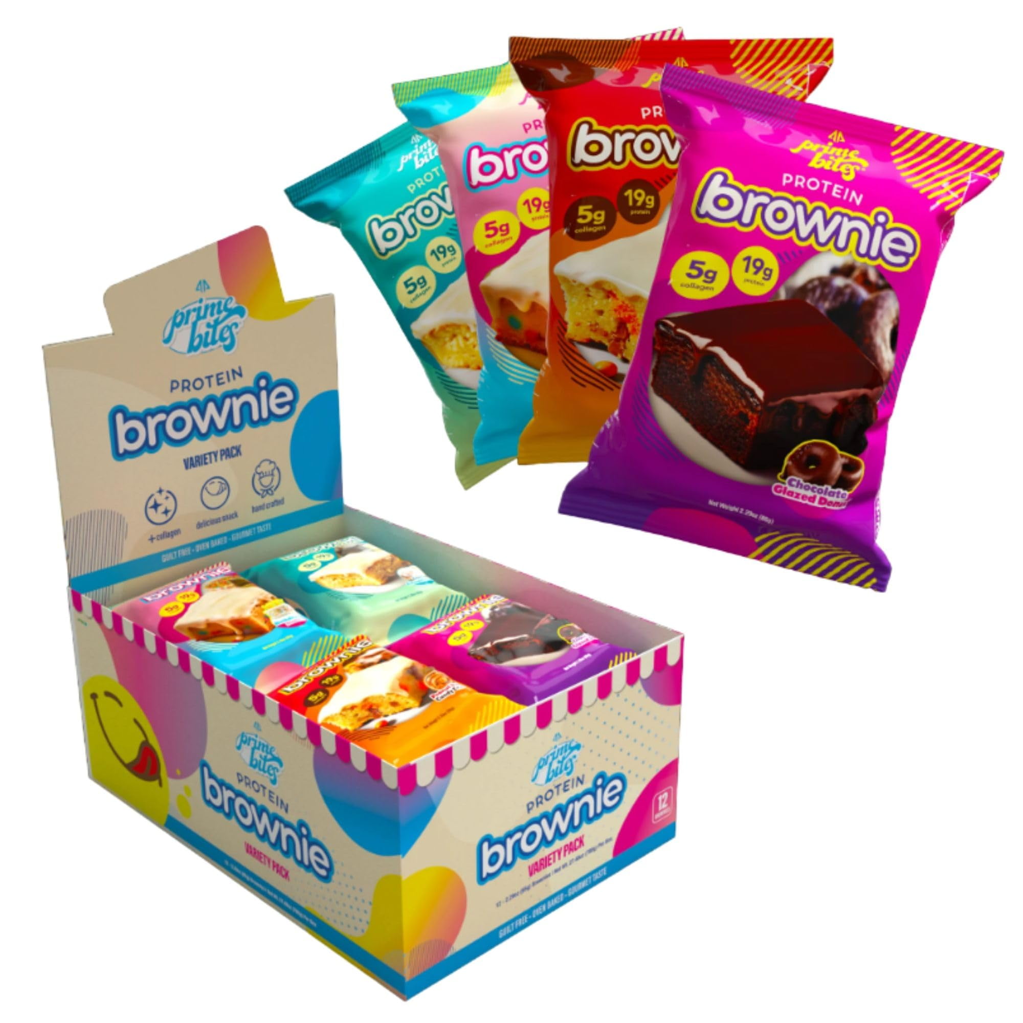 Prime Bites ProteinITSCBrownie from Alpha Prime Supplements | High Protein, Collagen Fortified Low Sugar Treat | Delicious Snack | 12 Bars per Box (Variety Pack)