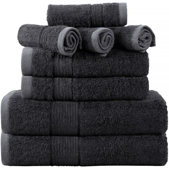 Prime Collections Ultra Soft Luxury Bamboo Cotton Bath Towel Set 8 Piece Towels 600 GSM 2 Bath Towels 2 Hand Towels and 4 Washcloths