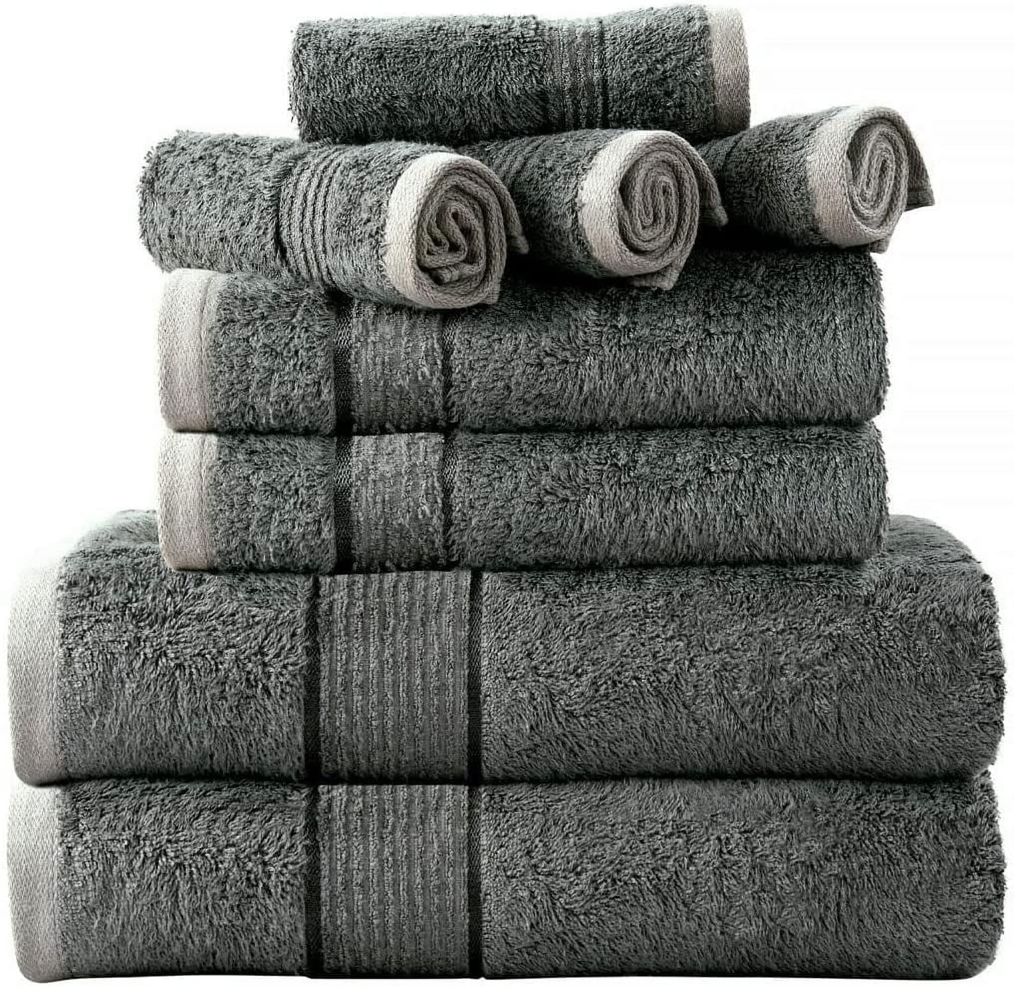 Prime Collections Ultra Soft Luxury Bamboo Cotton Bath Towel Set 8 Piece Towels 600 GSM 2 Bath Towels 2 Hand Towels and 4 Washcloths