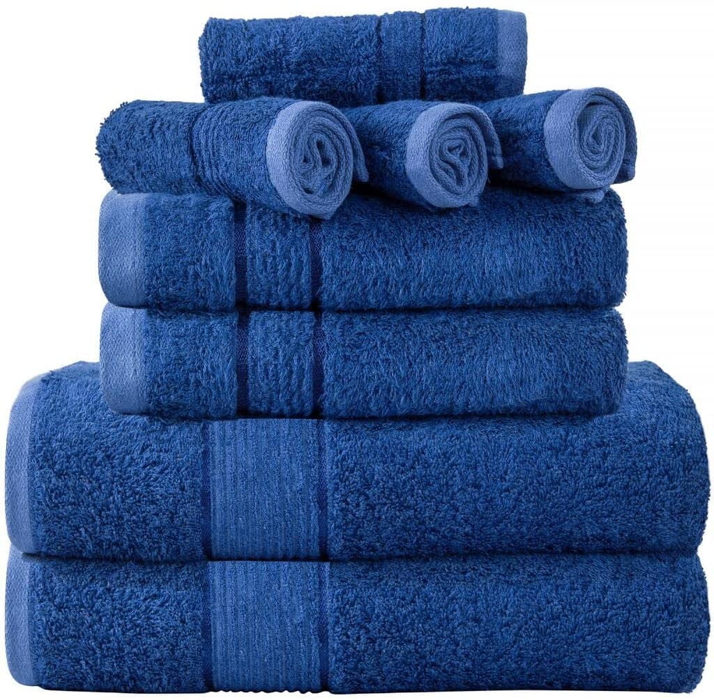 Prime Collections Ultra Soft Luxury Bamboo Cotton Bath Towel Set 8 Piece Towels 600 GSM 2 Bath Towels 2 Hand Towels and 4 Washcloths