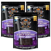 Prime Cuts Samurai Select Teriyaki Beef Jerky | USDA Prime Brisket | East-Meets-West Flavor Fusion | High-Protein, Low-Fat Snack | Savory-Sweet Teriyaki Taste