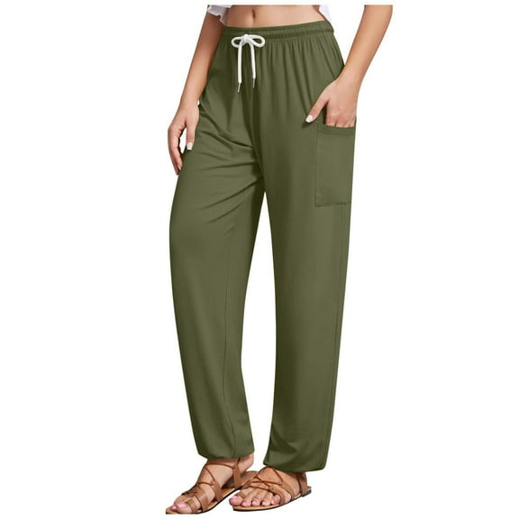 Yourumao Pants for Women Elastic Waist Tie Front Pants Gym Yoga Straight Sweatpant Lounge Jogger with Pockets