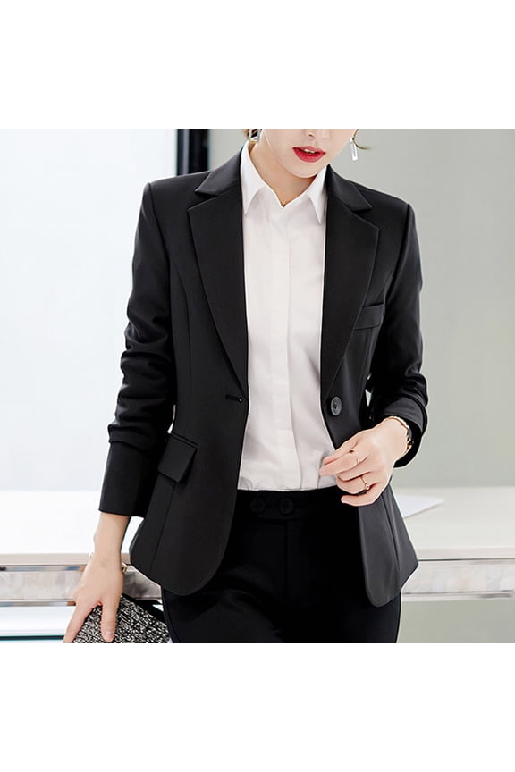 Blazers for Women,Women's Fashion Casual Solid Ladies Long Sleeve Turndown Collar Tops Button Loose Blouse Shirts Black L