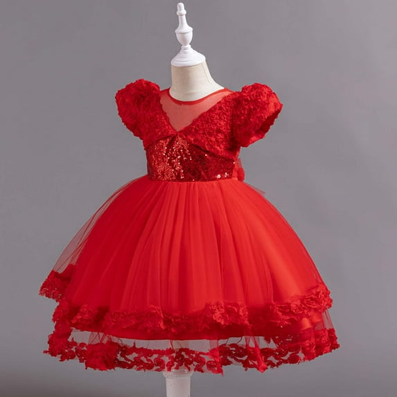 GaThRRgYP Plus Size Summer Dresses,Children Glitter Netting Princess Dress Girl Short Sleeve Gown Dress
