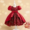 thumbnail image 1 of GaThRRgYP Side Split Crew Neck Dress-Modern Edge Detail,Children Embroider Princess Dress Gown Puff Sleeve Baby Girl Bowknot Dress, 1 of 9