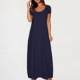 thumbnail image 1 of GaThRRgYP Women's Pleated Short Sleeve Dress,Women's Large Pocket Solid Color Dress Round Neck Short Sleeved Dress Navy L, 1 of 6