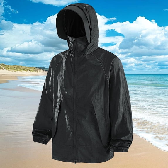 GaThRRgYP Women's UPF 50+ Sun Protection Jacket,Women's Solid Color With Pocket Zipper Sunscreen Suit Shoulder To Long Sleeved Hooded Casual Fashion Outwear Black L